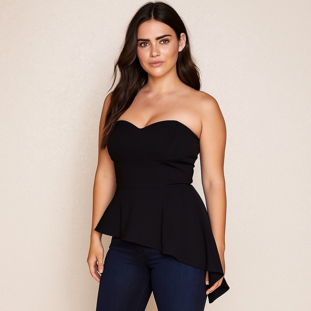 DEREK LAM Black Strapless Tube Top Thick Lined Asymmetrical High Low Hem Sz 8